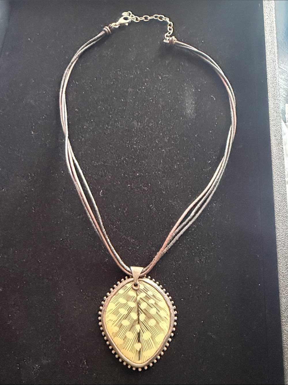 Silpada Feather Leaf Pendant on Brown Multi-Strand Cord